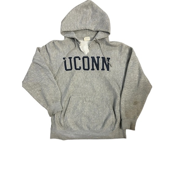 Pro Weave Tops - Vintage UConn Huskies Pro-Weave Hoodie Grey Medium Distressed College Sweatshirt